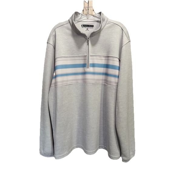Pebble Beach Dry-Luxe Performance Size XL‎ Long Sleeve 1/4 Zip Gray/Blue Collar - Picture 1 of 6